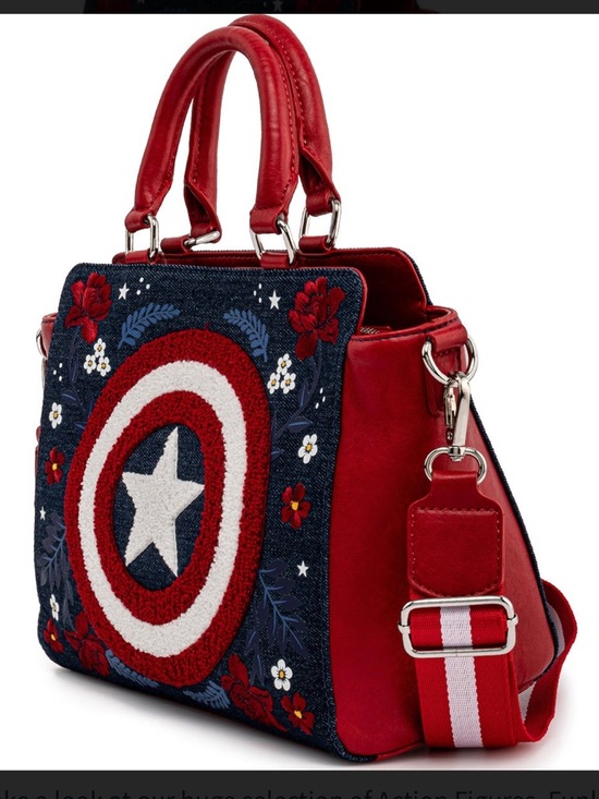 Marvel Loungefly Captain America 80th Anniversary Floral Shield Crossbody Purse - Picture 2 of 13